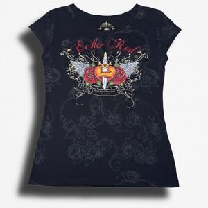 Vintage Ecko Red Top Size L Rhinestone Graphic T-shirt Y2K